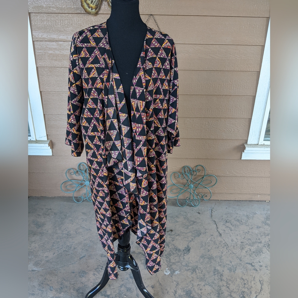 LuLaRoe Shirley Black with Orange and Purple Kimono Duster